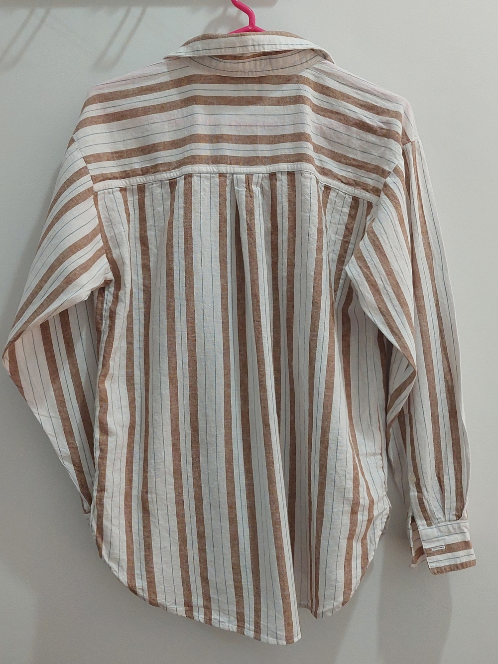 LOFT XS Brown & White Striped Oversized Button-Up Shirt - Picture 4 of 11